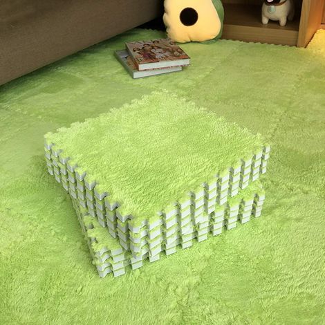 Lot de 12 dalles de moquette emboîtables en mousse, 30 x 30 cm, tapis de sol en mousse à motif puzzle pour salon/chambre (vert) (1/5)