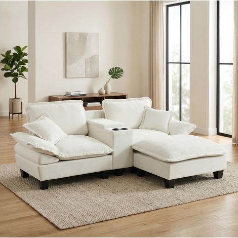 Modulares Ecksofa 224x151x90 cm Beige Chenille mit USB, Stauraum und Ottomane (1/5)