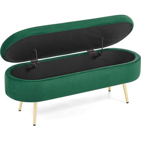 Banco baúl de terciopelo verde oscuro 110 x 40 x 42 cm con patas metálicas (1/5)