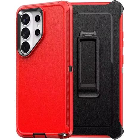 (Rouge/Noir, Galaxy S23) Étui de protection robuste avec clip ceinture, matériau PC+TPU antichoc.