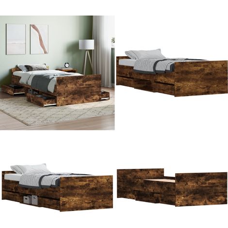 Cadre de lit sans matelas chêne fumé 90x200 cm - Lit Double - Cadre De Lit - Lit Simple - Meuble De Chambre - Literie - Home & Living (1/5)