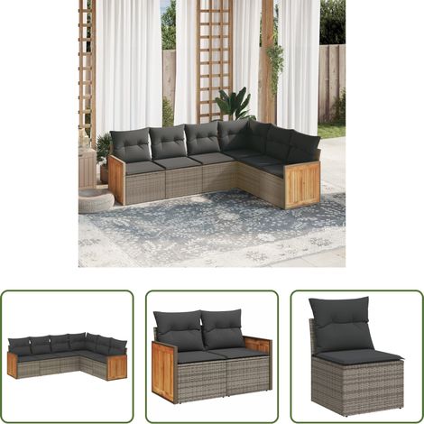 vidaXL Canapé en résine - Salon de jardin 6 pcs avec coussins gris résine tressée (1/5)