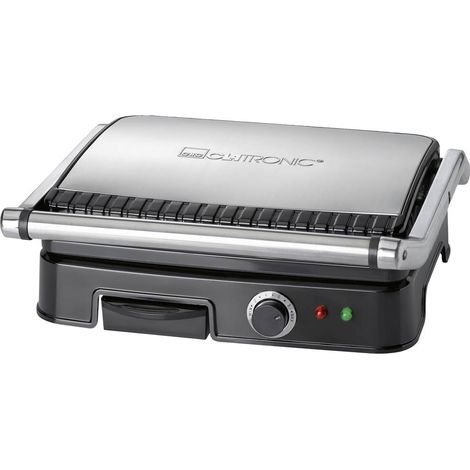 Gril panini double face 2000W – Plaques anti-adhésives – Thermostat réglable – Bac de récupération des graisses – Surface 29,5 x 23,5 cm – Clatronic