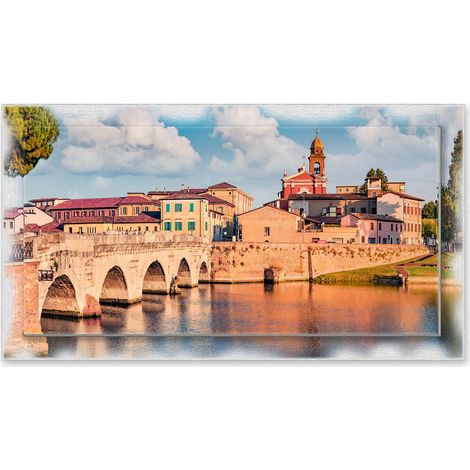 Lupia - Quadro moderno su Tela con Cornice stampata NEWEXT 75x135 cm, paesaggi localismi italiani, per casa soggiorno capezzale camera da letto hotel ufficio, RIMINI PONTE DI TIBERIO (1/4)