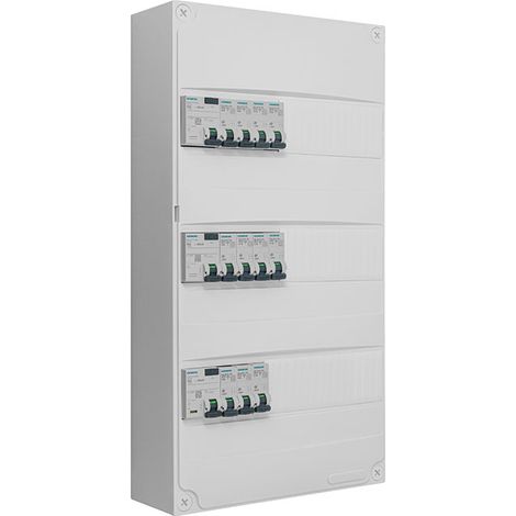 Siemens – Tableau électrique 3 rangées pré-équipé 2 inter. diff. 40A et 63A – 11 disjoncteurs – IP30 – Montage en GTL ou saillie