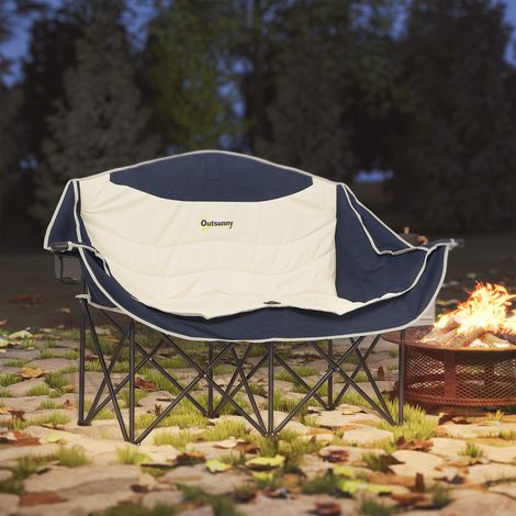 Chaise pliante pliante pliante 2 places camping porte-gobelet sac transport chargeable jusqu’à 250 kg - Couleur: Bleu