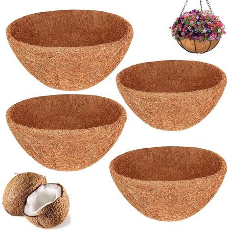 4 Pièces Doublures Fibre Coco Rondes 12 In, Doublure Paniers Suspendus Naturelle, Accessoires Décorer Pots Fleurs Épaisse, Doublures Jardinière Plantes pour Intérieur Extérieur, Maison, Fenêtre Boîtes