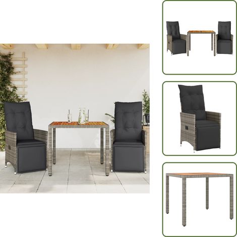 The Living Store 3-tlg. Garten-Bistro-Set mit Kissen Grau Poly Rattan - Gartenmöbel - Bistroset - Lounge Sessel - Outdoor Möbel - Rattan Gartenmöbel (1/5)