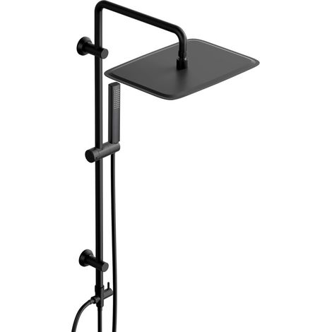 Görbach Duschsystem ohne Armatur für vorhandene Armatur, XXL Rechteckig 35 x 25 cm Regendusche aus Edelstahl, Flexible Wandhalterungen, Schwarz Matt (1/5)