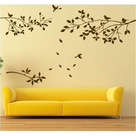 Sticker mural arbre et oiseau, sticker en vinyle, sticker mural chambre bébé/salon (noir) (1/5)