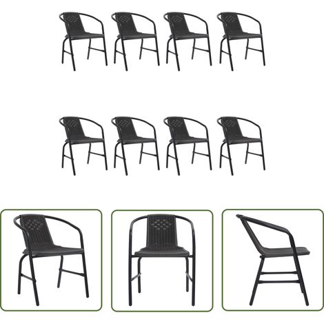 The Living Store Chaises de jardin lot de 8 Rotin plastique et acier 110 kg - Chaise De Jardin - Ensemble De Chaises - Meubles De Jardin - Rotin Plastique - Chaise Extérieure (1/5)