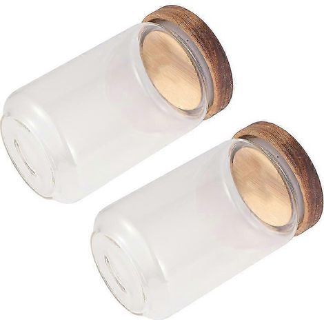 Bocal en verre hermétique avec couvercle en bois, récipient de conservation des aliments, transparent, 500 ml, résistant aux insectes, lot de 2 pour usage domestique (1/5)