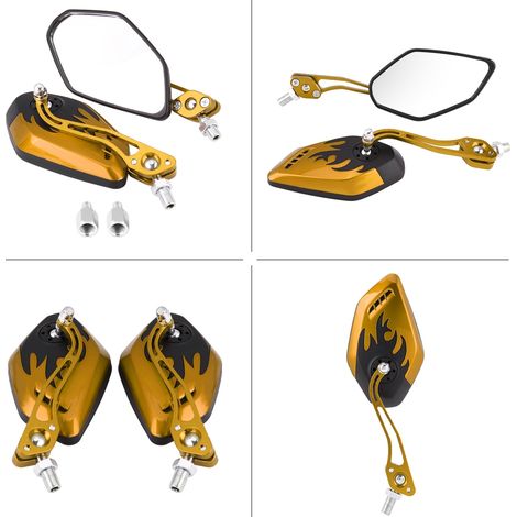 Universelle Motorrad-/Roller-Aluminiumspiegel mit gelbem Flammenmuster, 8 mm/10 mm, Paar (1 Stück) (1/5)