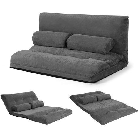 Bodensofa 2-Sitzer mit 2 Kissen, 3-in-1 Schlafsofa, 6-fach verstellbar