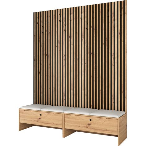 Meuble d'entrée Donio V, Chêne Artisan + Soft 017, 206x170x44cm, Tissu, Faux cuir, À poser