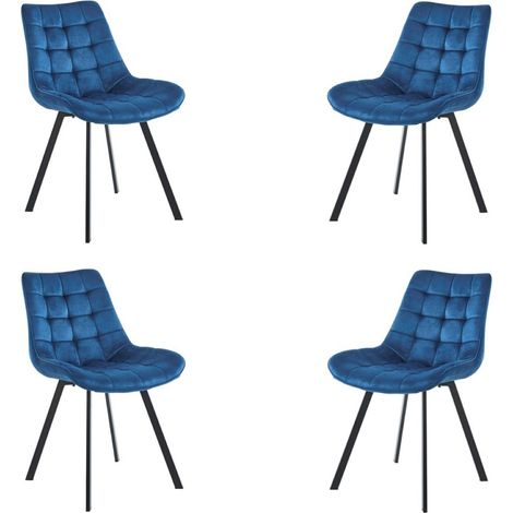 Sedia da cucina in velluto Blu e gambe metallo nero - 4 sedie Roma (1/5)