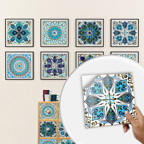 BEBUSINGOTO Fliesenaufkleber für Bad und Küche, 10 Stück, 15 x 15 cm – wasserfester PVC-Kleber, Wanddekoration, Mosaik-Zementfliesen (1/5)
