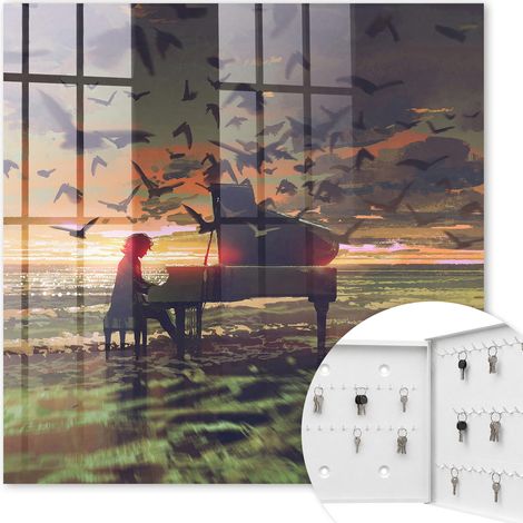 Armoire à clés - (30 cm x 30 cm) - Boîte à clés murale - Coffret de rangement pour clés - Couleur blanche - Ouverture vers la droite - Pour maison et bureau - Harmonie de la nature