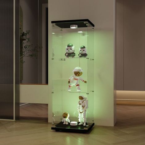 Vitrine aus gehärtetem Glas mit drei Schichten, LED-Beleuchtungsvitrine, Wohnzimmer, Schlafzimmer, 42x36x125 cm, Schwarz