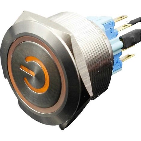 Interrupteur à bouton-poussoir momentané/verrouillable LED 30 mm 220 V, en acier inoxydable, étanche, avec symbole d'alimentation PC. (1/5)
