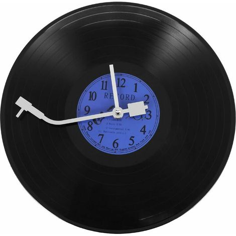 royaluxe - Horloge murale rétro ronde à quartz décoration de la maison bleu + plastique noir (1/3)