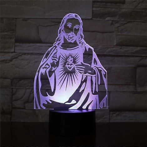 Lampe de chevet LED à illusion d'optique 3D pour enfants, style chrétien, avec télécommande et interrupteur tactile. 16 couleurs changeantes. Idéale pour la maison. (1/5)