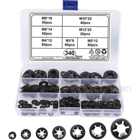 Rondelles frein à dents internes - Assortiment de 340 pièces (1/4)