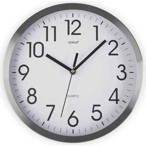 Horloge Murale silencieuse décorative pour Cuisine, Salon, Salle à Manger ou Chambre à Coucher, Style Moderne, Dimensions 25 x 4,1 x 25 cm, Aluminium, Blanc et Argent (1/5)