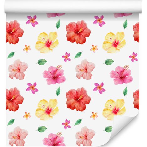 Papier peint fleuri blanc et corail pour salon et chambre 50x1000 cm (1/5)