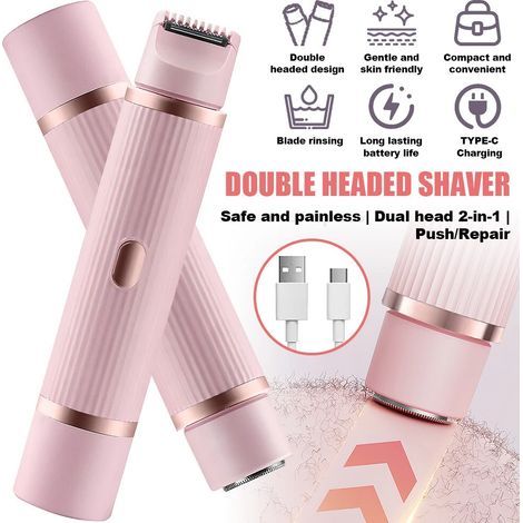 AquaForge Double Head Electric Shaver, 2-in-1 Painless Epilator for Women (Pink)