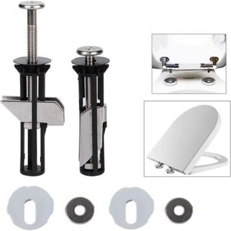 Kit de remplacement de vis de siège de toilette universel 2 pièces, boulons de charnière de siège de toilette robustes en acier inoxydable avec deux tailles de rondelles métalliques pièces (1/5)