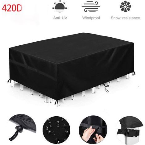 Funda para muebles de jardín, impermeable, resistente al viento y a los rayos UV, robusta, de tela Oxford 420d, funda para mesa de jardín, rectangular - Negra 170x94x70 (1/5)