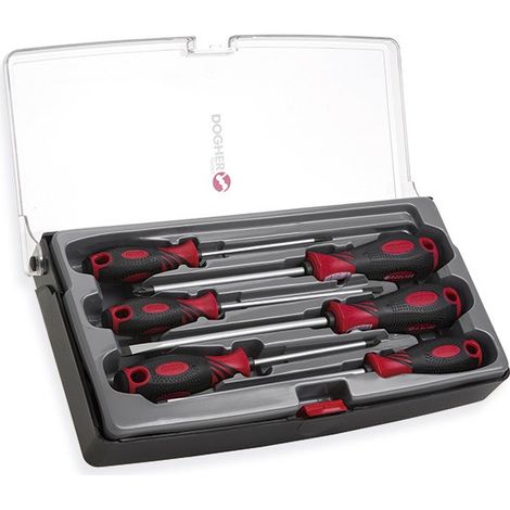 Juego de destornilladores en caja de plástico, 6 piezas, anti-slip DOGHER 351-002