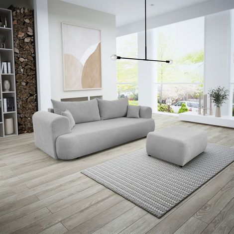 Sofa Schlafsofa 3-Sitzer ANIKE inkl. Polsterhocker in Stoff Now or Never Grau (1/5)