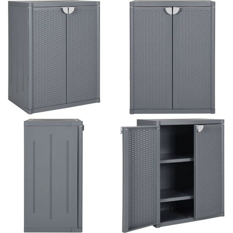 Armario de almacenaje para jardín PP ratán gris 65x45x88 cm - Almacenamiento exterior - Armario de jardín PP