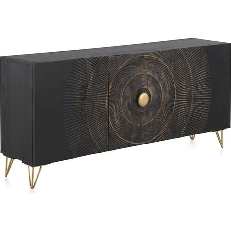 Buffet en bois noir sculpté et pieds dorés élégants - noir bois sculpté et doré (1/5)