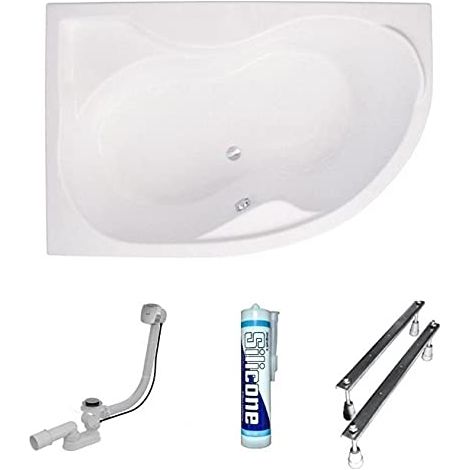ECOLAM Baignoire d'angle acrylique Dora Polimat 170x110 cm gauche, pieds, siphon, silicone.Belle forme Aspect moderne. Baignoire acrylique blanc (1/5)