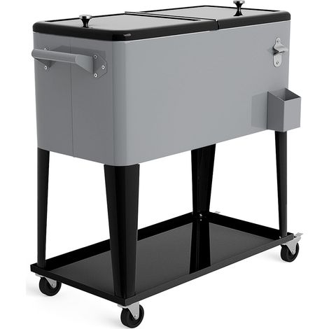 COSTWAY 76L Rolling Cooler Cart Portable Cooler Ice Chest on Wheels-Silver (1/5)