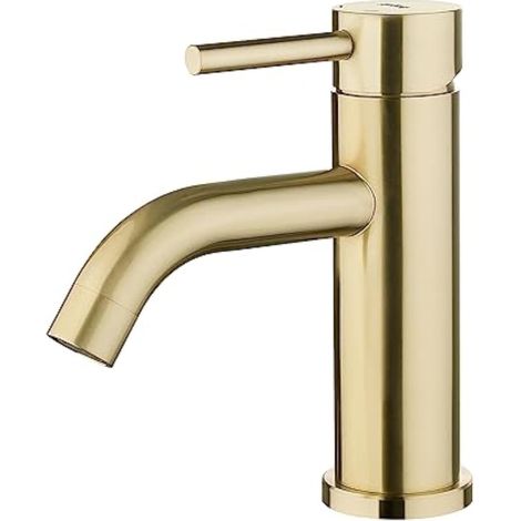 CCYKXA Waschtischmischer - Einhebel-Badezimmerarmatur, Geräuscharme Keramik-Waschtischarmaturen zum Herunterziehen, Edelstahlgehäuse, Gold