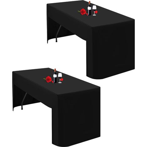 Lot de 2 Nappes Noires à Dos Ouvert Ajustées pour Table Pliante de 1,8 m, en Tissu Lavable en Polyester, Nappe de Table pour Exposition Artisanale, Fête, Événements de Mariage (1/5)
