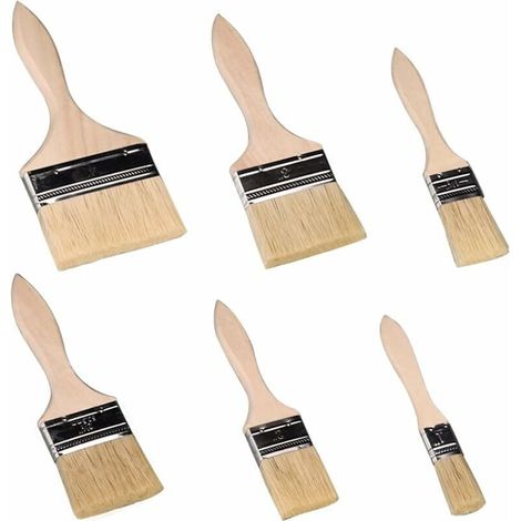 Wandpinsel, Flachpinsel, 6-teiliges Set, professionelle Pinsel mit Holzgriffen, Naturborsten, geeignet für Wände, Möbel und Fensterläden (1/5)