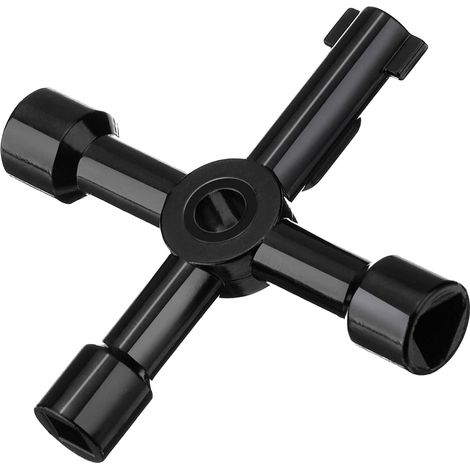 Llave de 4 vías, llave de radiador 4 en 1, llave de purga de radiador de aleación de zinc multifuncional, contadores de llaves para abrir gabinete eléctrico negro