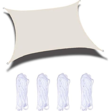 Voile d'ombrage rectangulaire crème 3x5m, toile de protection UV extérieure, store pare-soleil imperméable pour terrasse et jardin. (1/3)