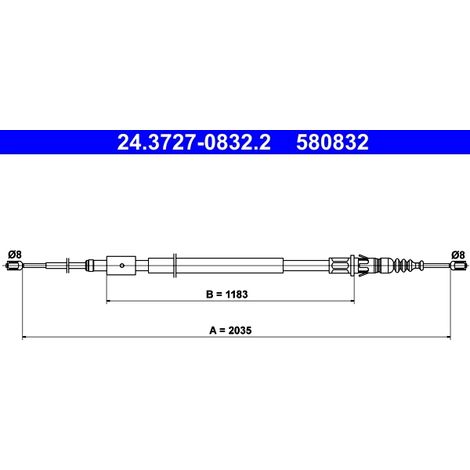 Tirette à câble, frein de stationnement ATE 24.3727-0832.2 CITROËN 4745 T3