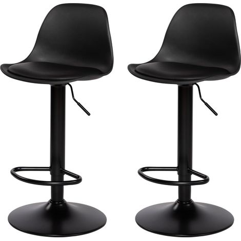 Chaise de Bar Lot de 2, Chaise Haute Cuisine Tabouret Bar Réglable en Hauteur avec Dossier et Repose-Pieds, Pivotant à 360°, Cuir Synthétique, Pour Ilot Central, Café, Salle à Manger, Comptoir, Noir (1/5)