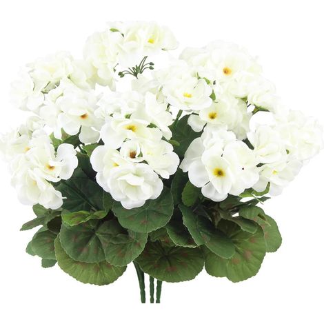 Plantes de géranium artificiel réaliste anti UV sans entretien, fleurs décoratives de géranium pour jardin maison balcon terrasse et décoration événementielle intérieur extérieur (1/5)