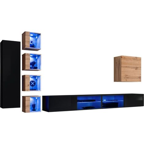 Set mobili da salotto SWITCH XXVI design, colore nero e quercia.