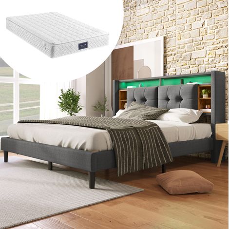 Bett Doppelbett Stauraum 160x200 Massivholz Grau OKMYHOME (1/5)
