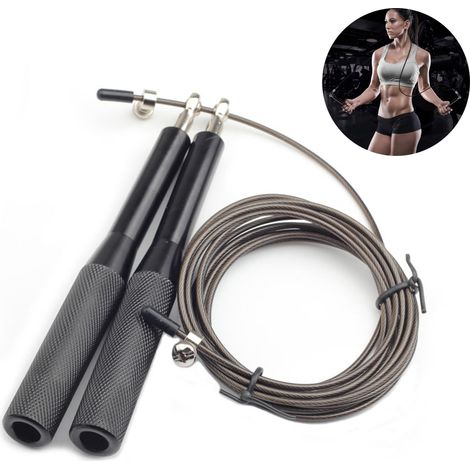 Corde à Sauter - Câble Acier Revêtu Silicone - Roulements Doubles 360° - Réglable en Longueur - Pour Adultes et Enfants - 1 Pièce (1/5)