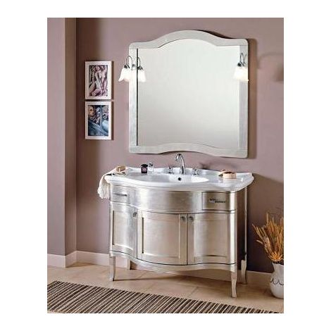 Bagno Italia Mobile Arredo Bagno 110cm Foglia Argento lavabo ceramica e specchiera cornice mobili arredi 1 (1/3)